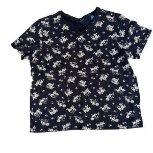 Karen Scott Sport Black Floral Cotton V Neck Top SZ S Whimsy Ditsy Grandma VTG